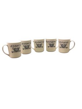 Blue and White Heart Corningware Set of 5 Mugs